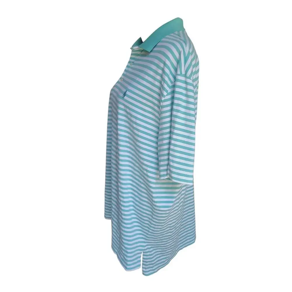 Polo Golf Raulph Lauren Performance Polo Shirt Agua White Striped Men's XL